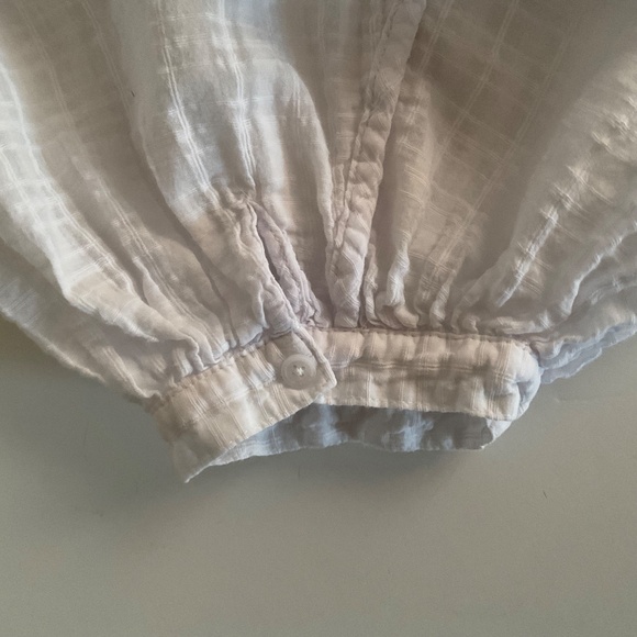 American Eagle Tie-Front Long Puff Sleeve Peasant Blouse XL White Boho Cottage - Picture 9 of 10